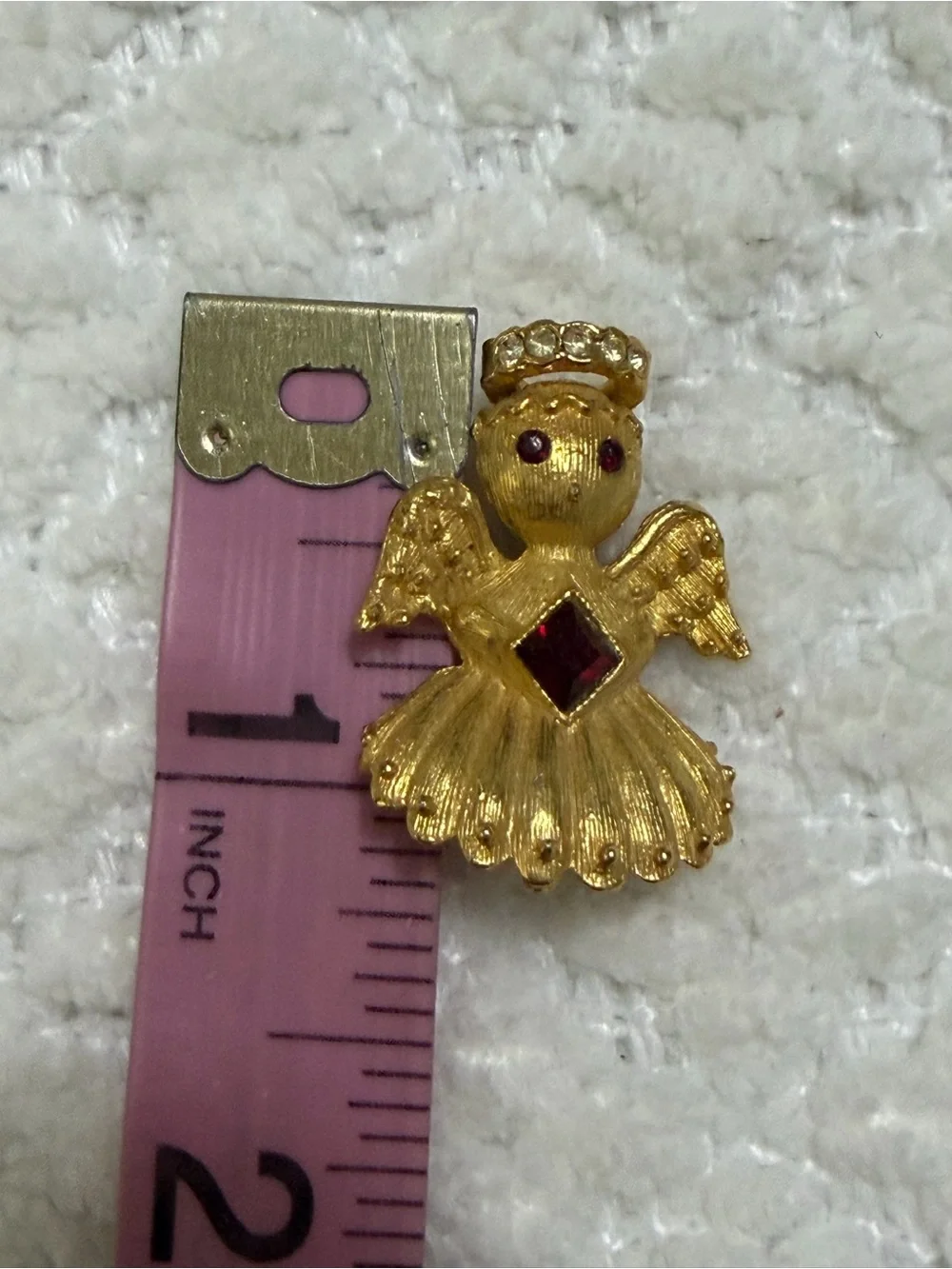 Vintage Ultra Signed Angel Brooch Pin Jeweled Textured Gold Tone